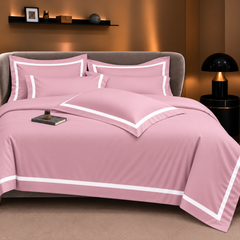 Malako Luxe Striped 550TC Pink 100% Cotton Super King Size Duvet Cover Set with Bedsheet and 4 Pillow Covers