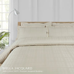 Malako Biella Jacquard Olive Beige Checks 550 TC 100% Cotton King Size Bedding