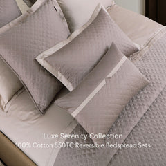 Malako Luxe: Serenity 550 TC 100% Cotton Taupe & Beige Solid King Size Reversible Bedspread Set