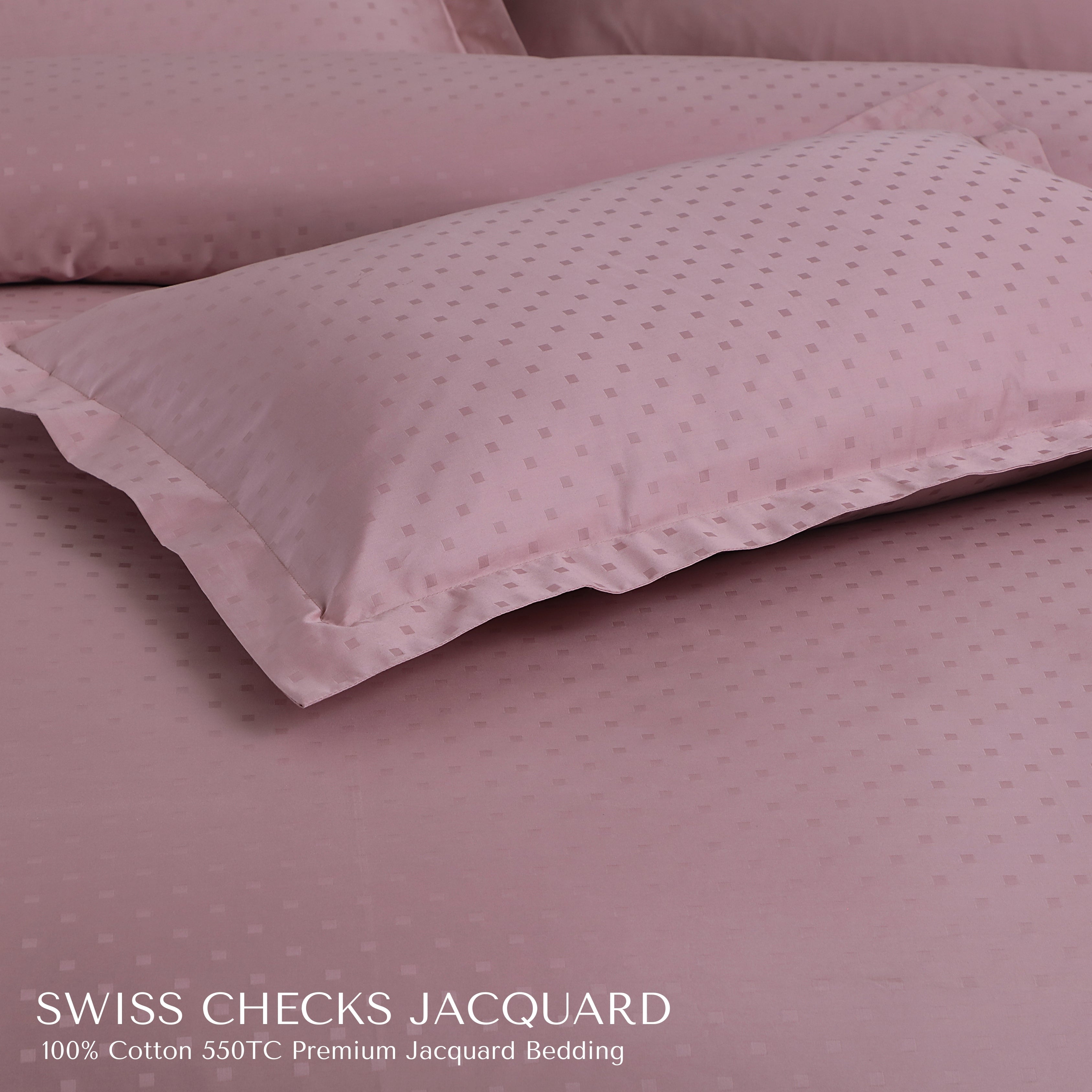 Malako Swiss Checks Jacquard Blush Pink 550 TC 100% Cotton Duvet Cover
