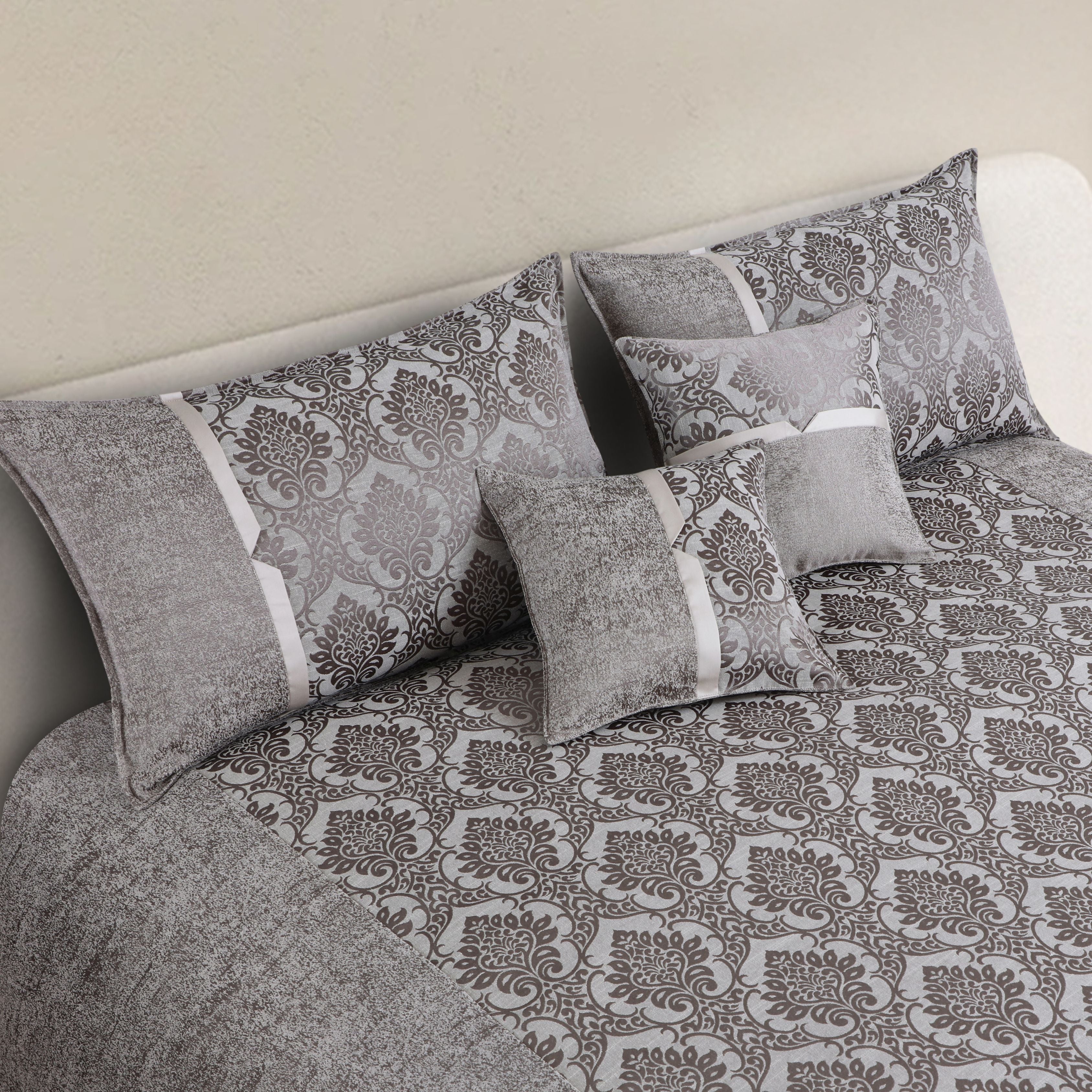 Malako Grey Jacquard King Size 5 Piece Bedspread Set