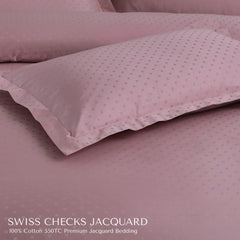 Malako Swiss Checks Jacquard Blush Pink 550 TC 100% Cotton King Size Duvet Cover Set