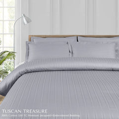 Malako Tuscan Treasure Striped Jacquard Silver Grey 550 TC 100% Cotton King Size Bedding