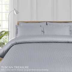 Malako Tuscan Treasure Striped Jacquard Silver Grey 550 TC 100% Cotton King Size Duvet Cover Set