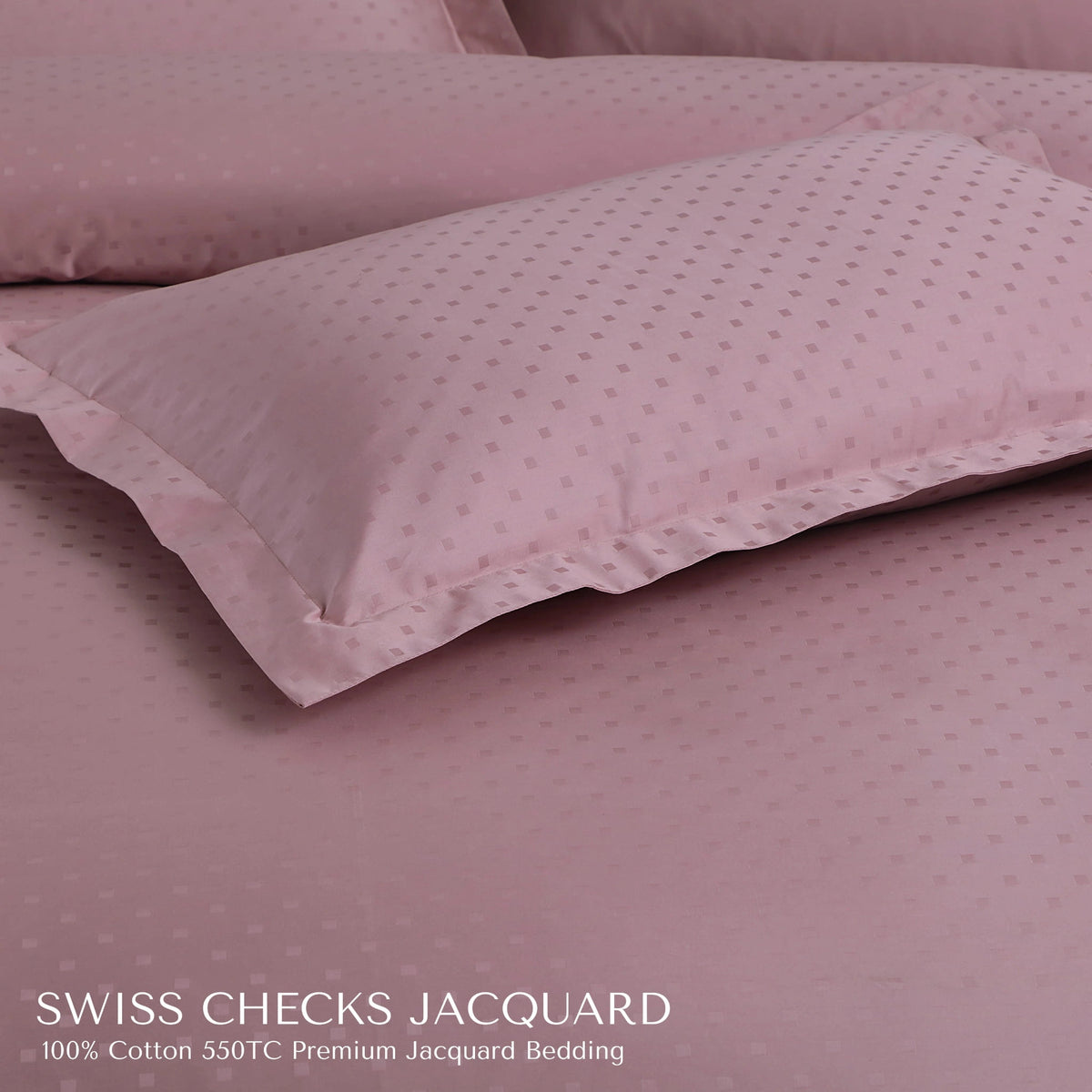 Malako Swiss Checks Jacquard Blush Pink 550 TC 100% Cotton King Size Bedding