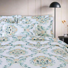 Malako Basel White and Green 100% Cotton King Size Bedding Set