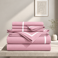 Malako Luxe Striped 550TC Pink 100% Cotton Super King Size Duvet Cover Set with Bedsheet and 4 Pillow Covers