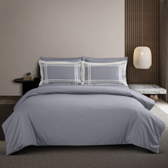 Malako Luxe: Bodo Collection 550TC Grey 100% Cotton Super King Size Duvet Cover Set