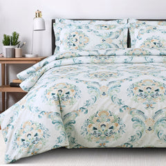 Malako Basel White and Green 100% Cotton King Size Bedding Set