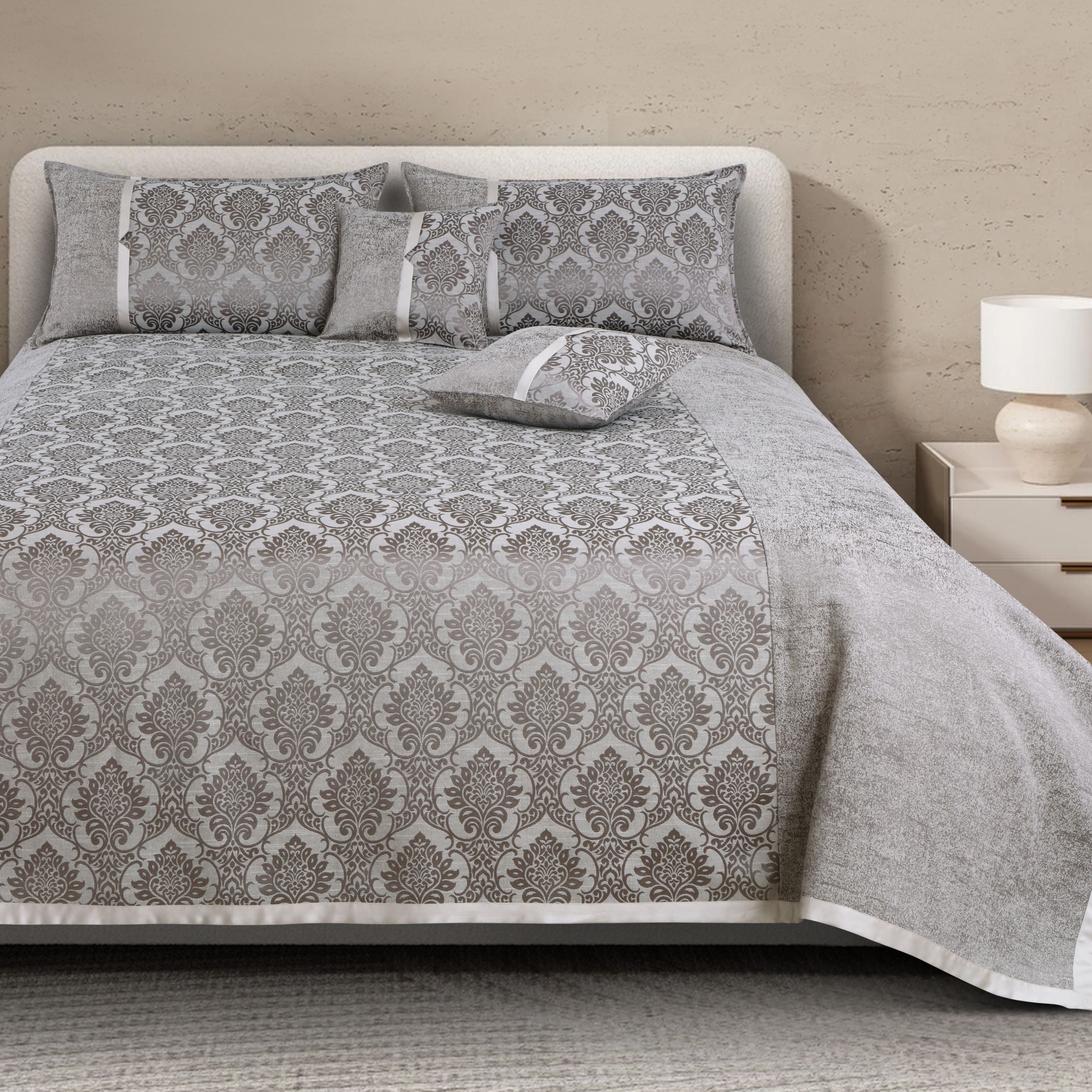 Malako Grey Jacquard King Size 5 Piece Bedspread Set