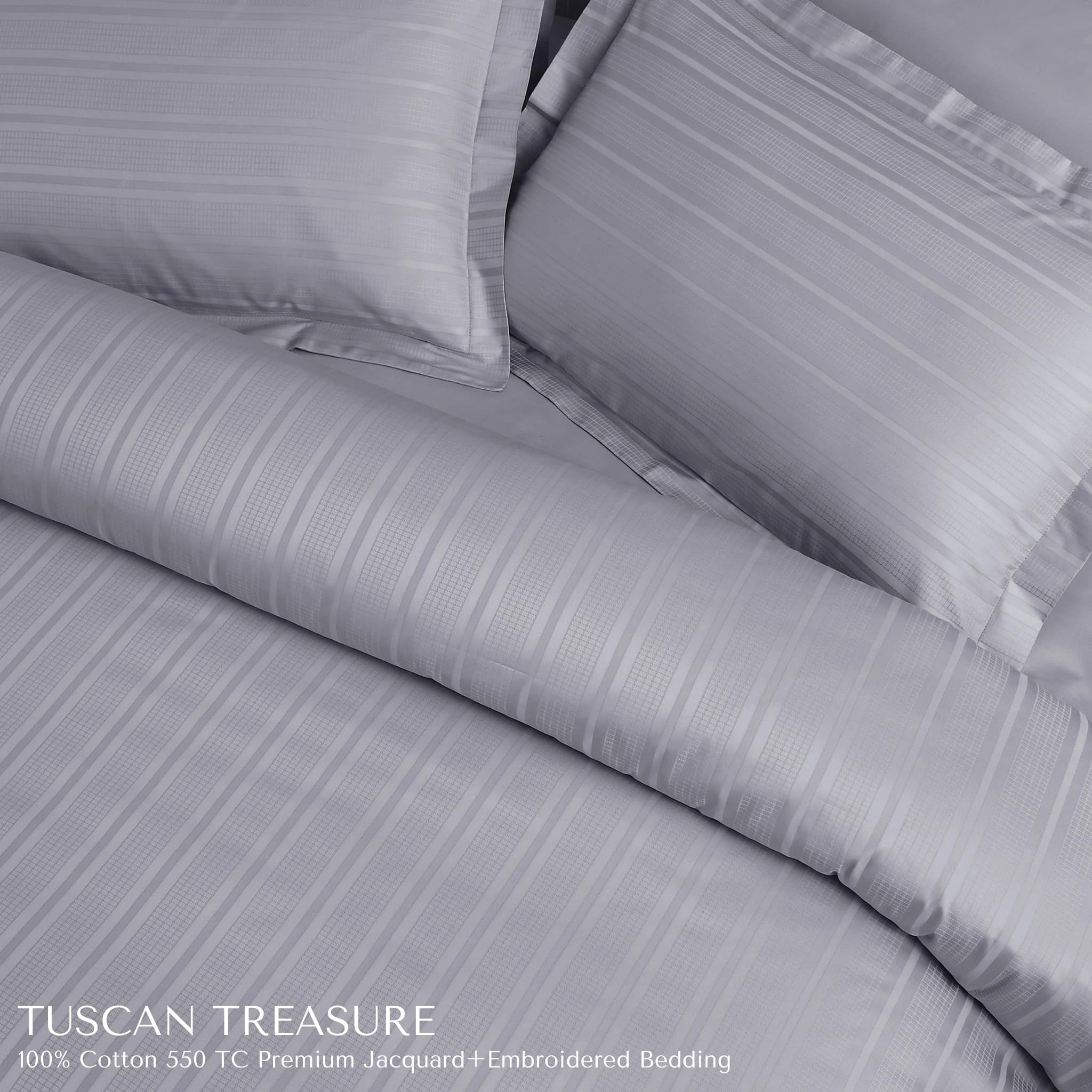 Malako Tuscan Treasure Striped Jacquard Silver Grey 550 TC 100% Cotton King Size Bedding
