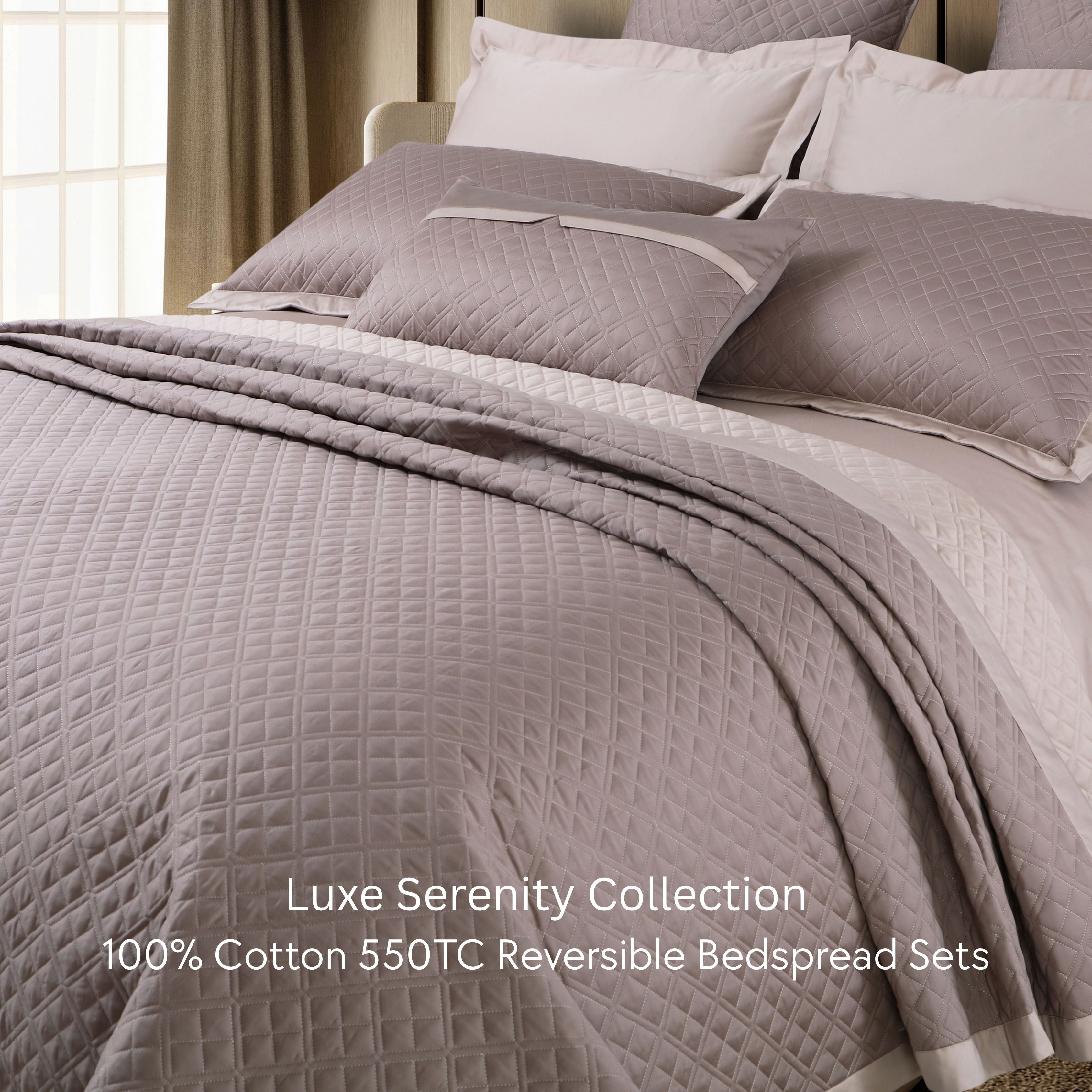 Malako Luxe: Serenity 550 TC 100% Cotton Taupe & Beige Solid King Size Reversible Bedspread Set