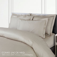 Malako Como Jacquard Olive Beige Checks 550 TC 100% Cotton King Size Duvet Cover Set