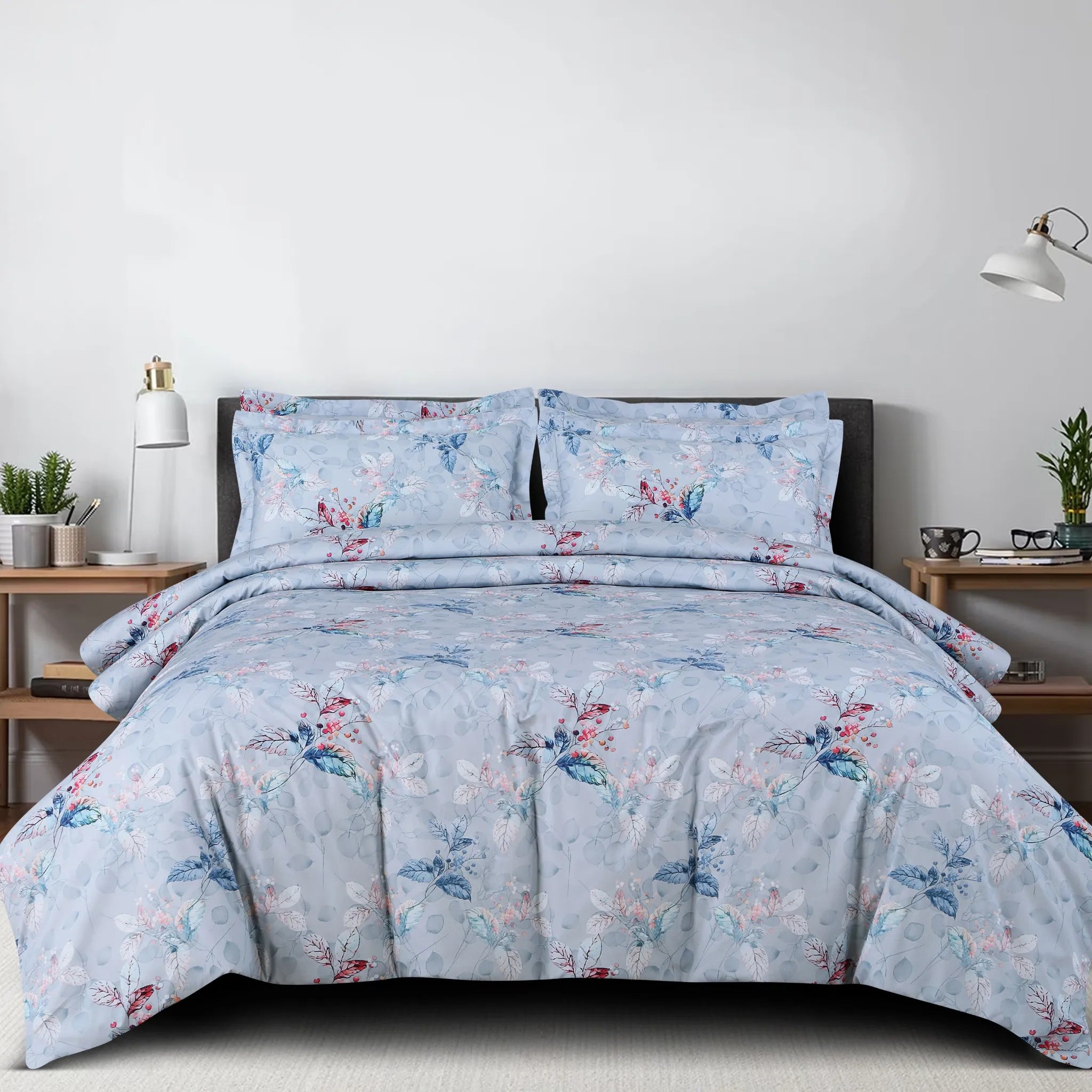 350 TC blue floral cotton king size bedding set