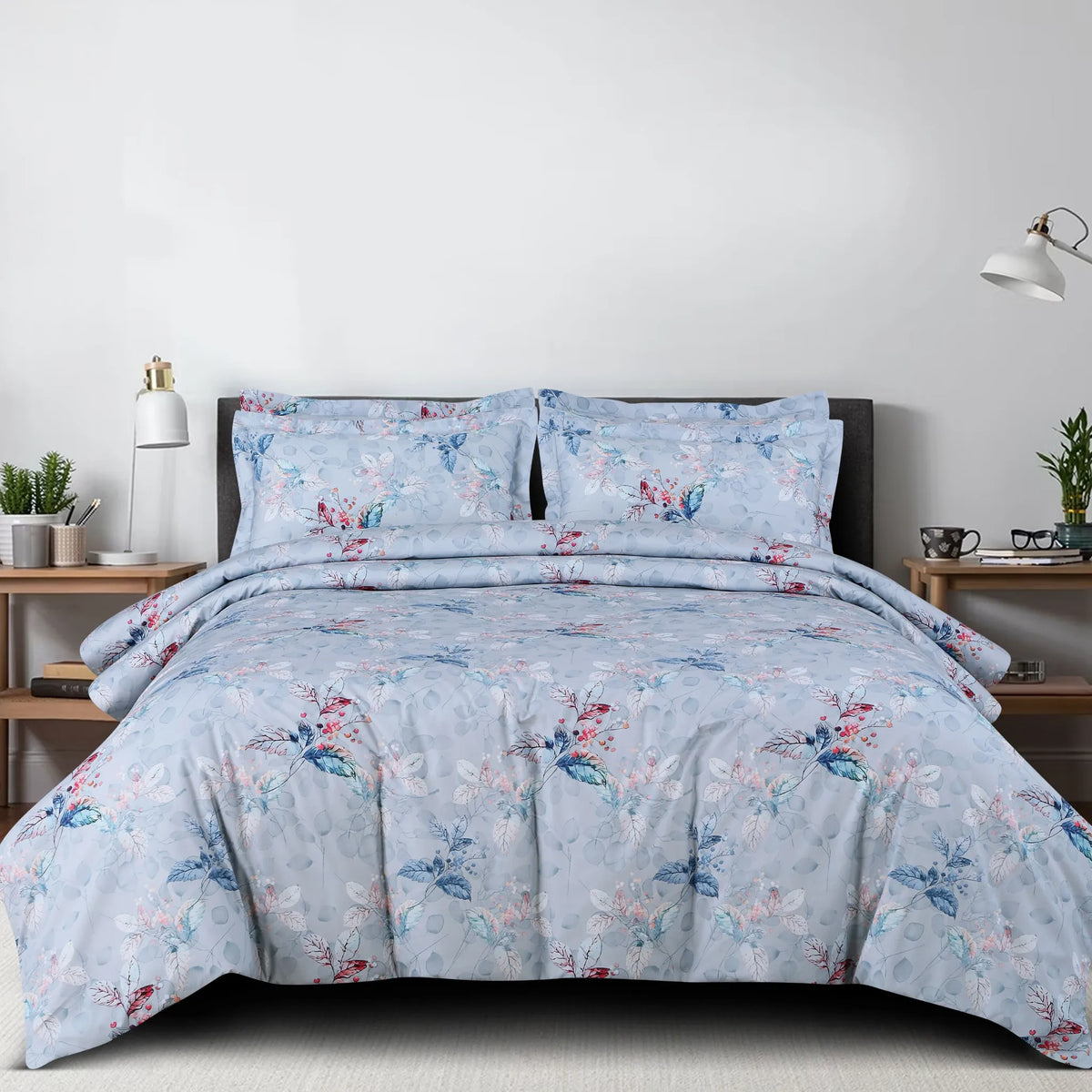 350 TC blue floral cotton king size bedding set
