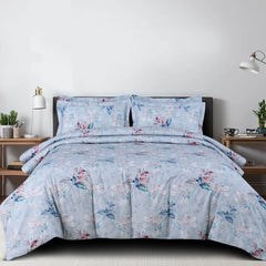 350 TC blue floral cotton king size bedding set