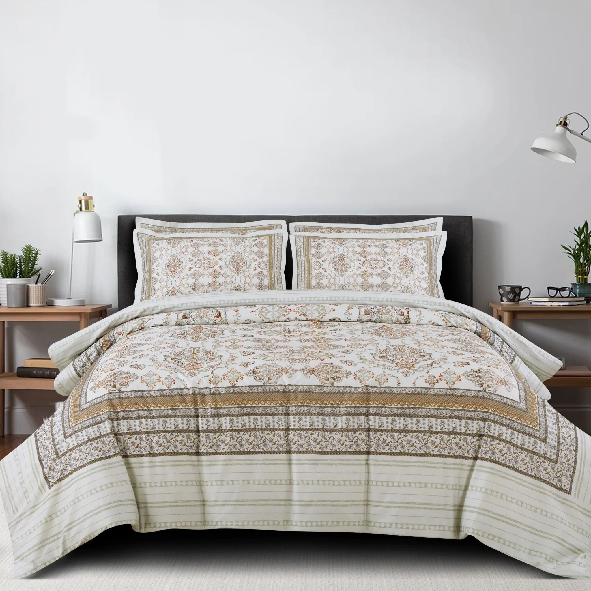 350 TC olive beige cotton king size bedding set