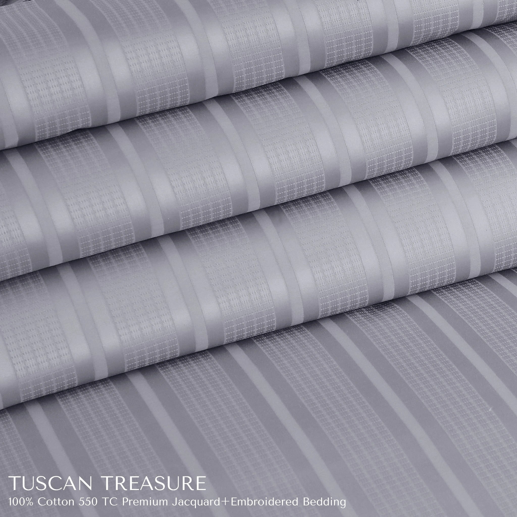 Malako Tuscan Treasure Striped Jacquard Silver Grey 550 TC 100% Cotton King Size Bedding