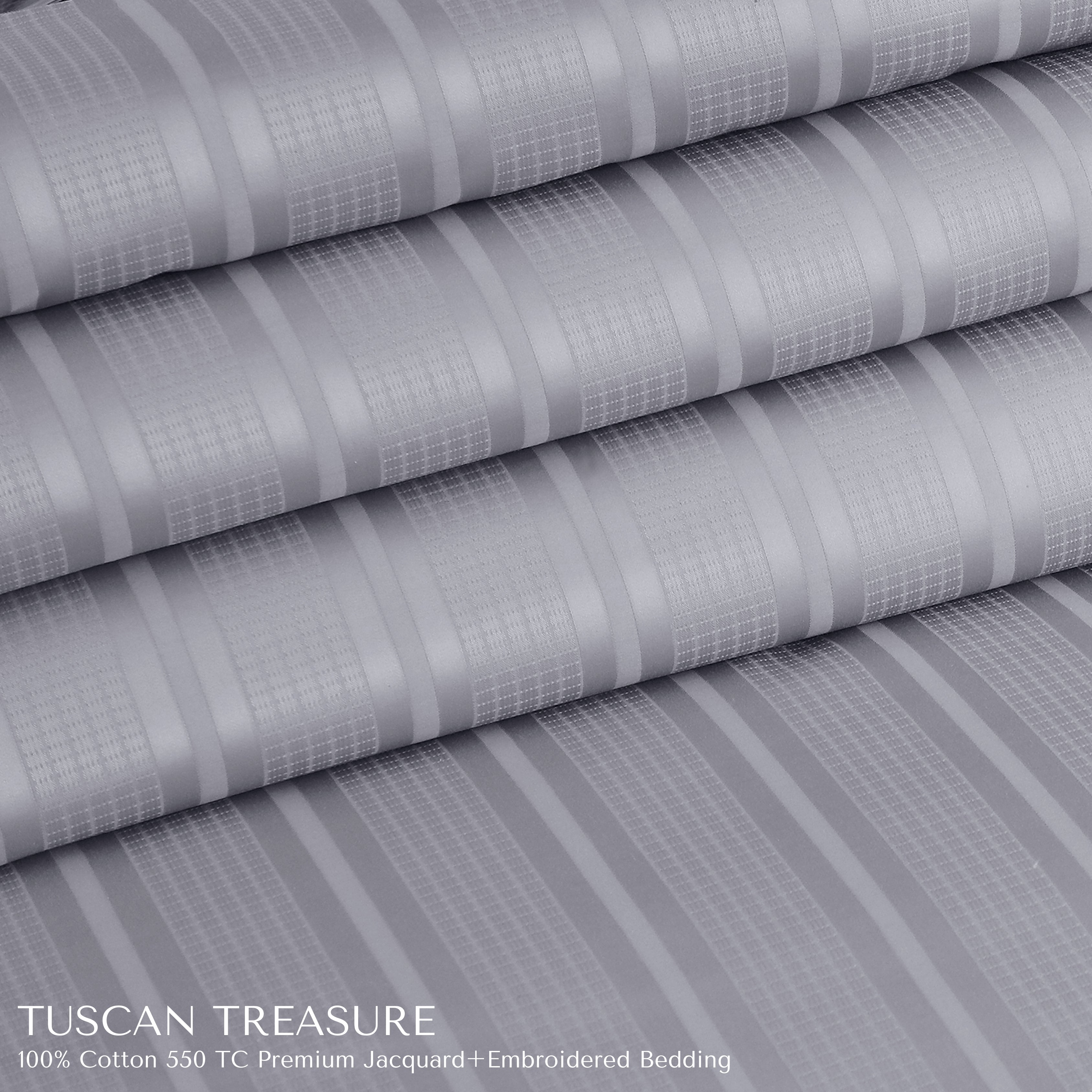 Malako Tuscan Treasure Striped Jacquard Silver Grey 550 TC 100% Cotton King Size Bedding