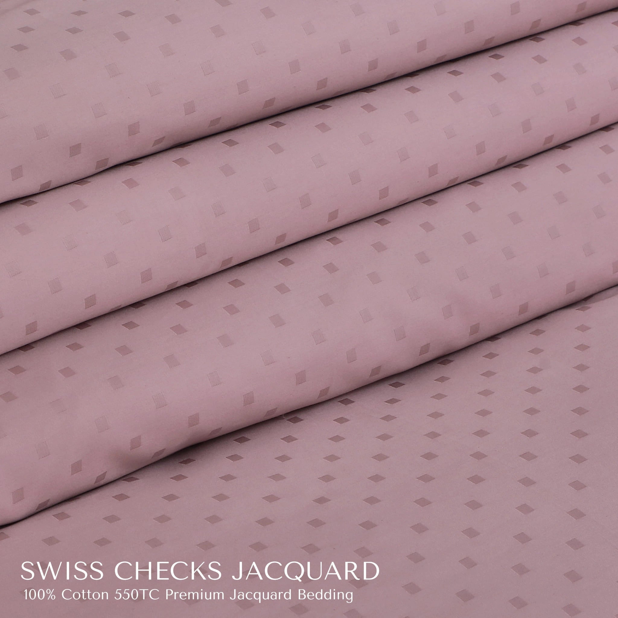 Malako Swiss Checks Jacquard Blush Pink 550 TC 100% Cotton King Size Bedding