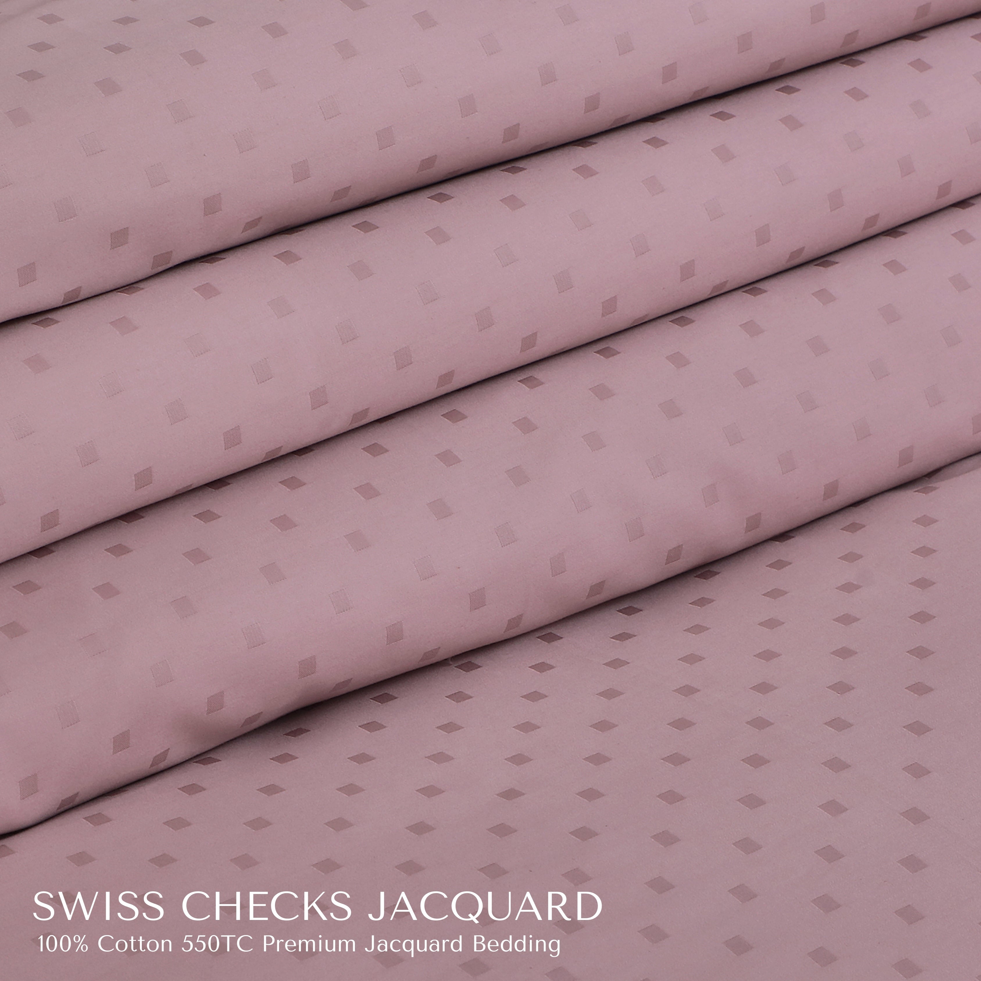 Malako Swiss Checks Jacquard Blush Pink 550 TC 100% Cotton Duvet Cover