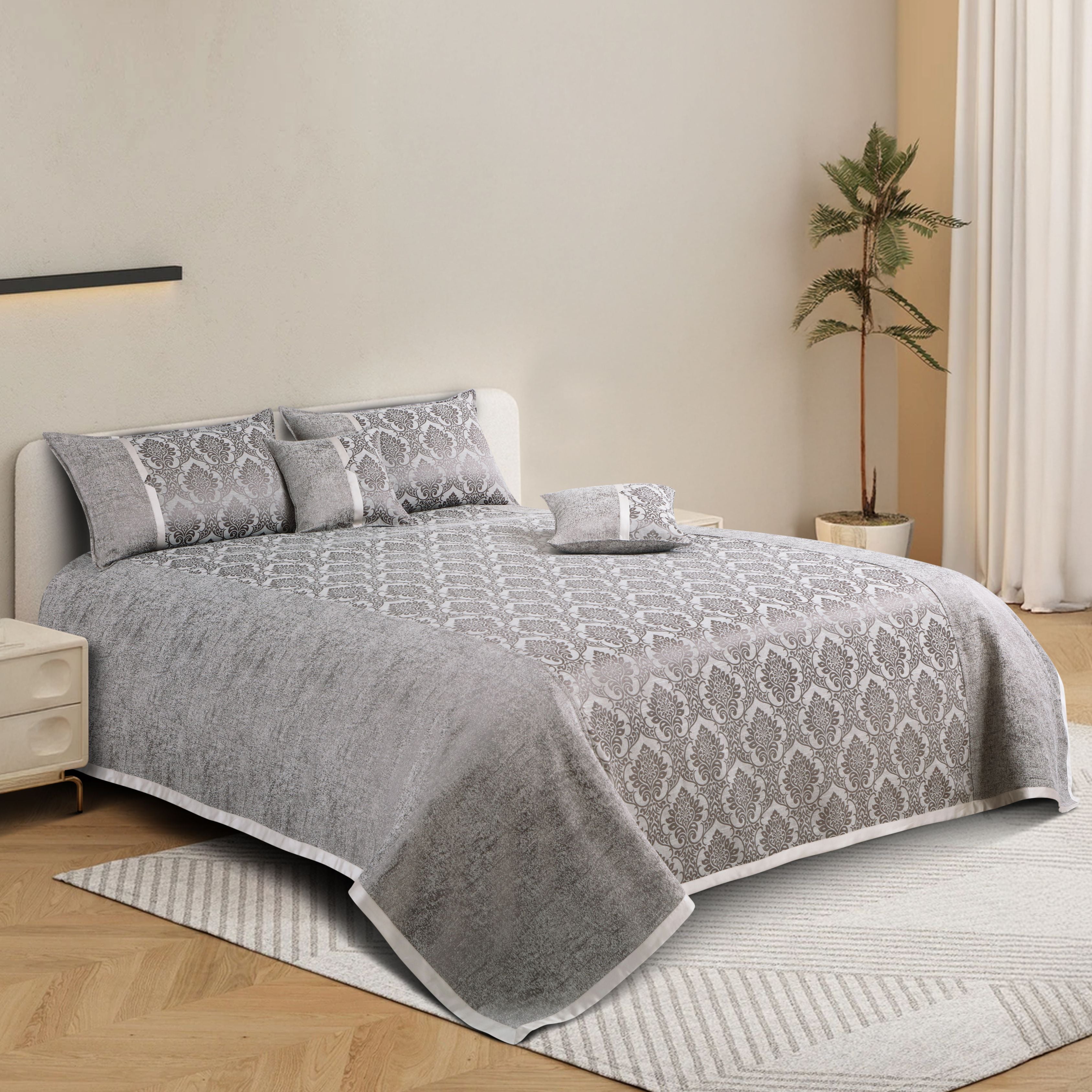 Malako Grey Jacquard King Size 5 Piece Bedspread Set