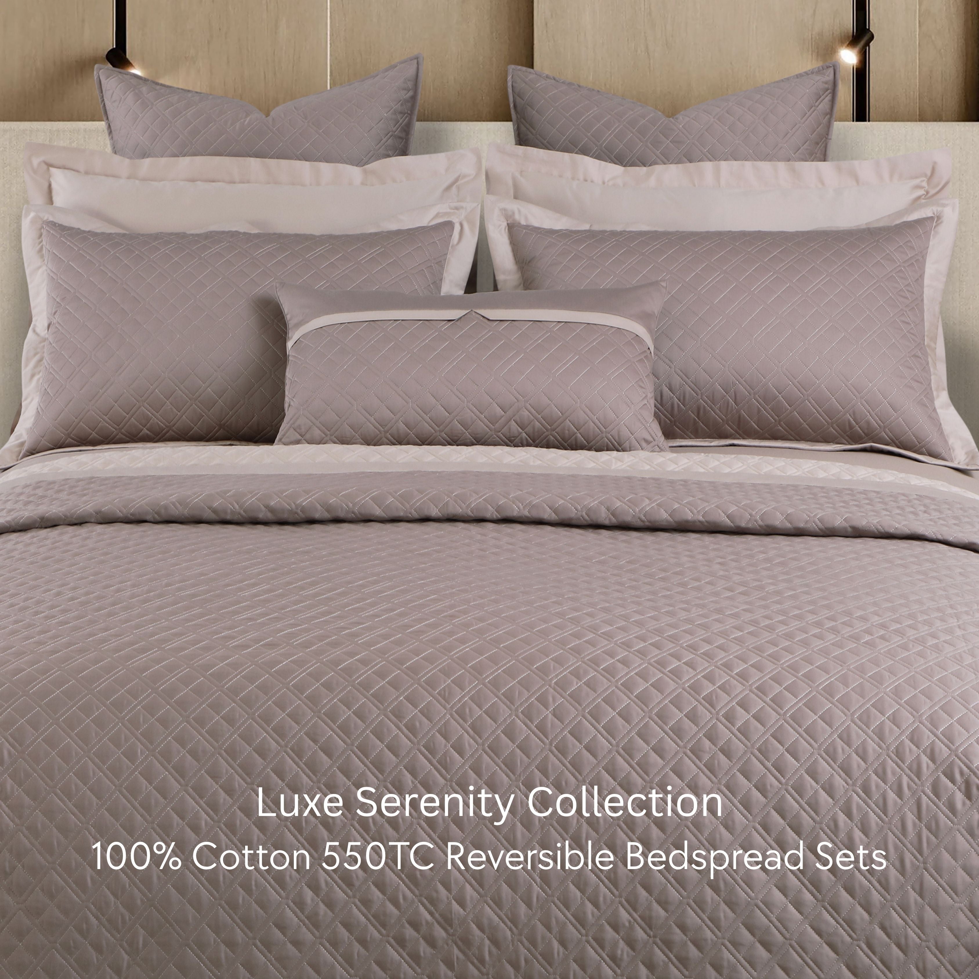 Malako Luxe: Serenity 550 TC 100% Cotton Taupe & Beige Solid King Size Reversible Bedspread Set