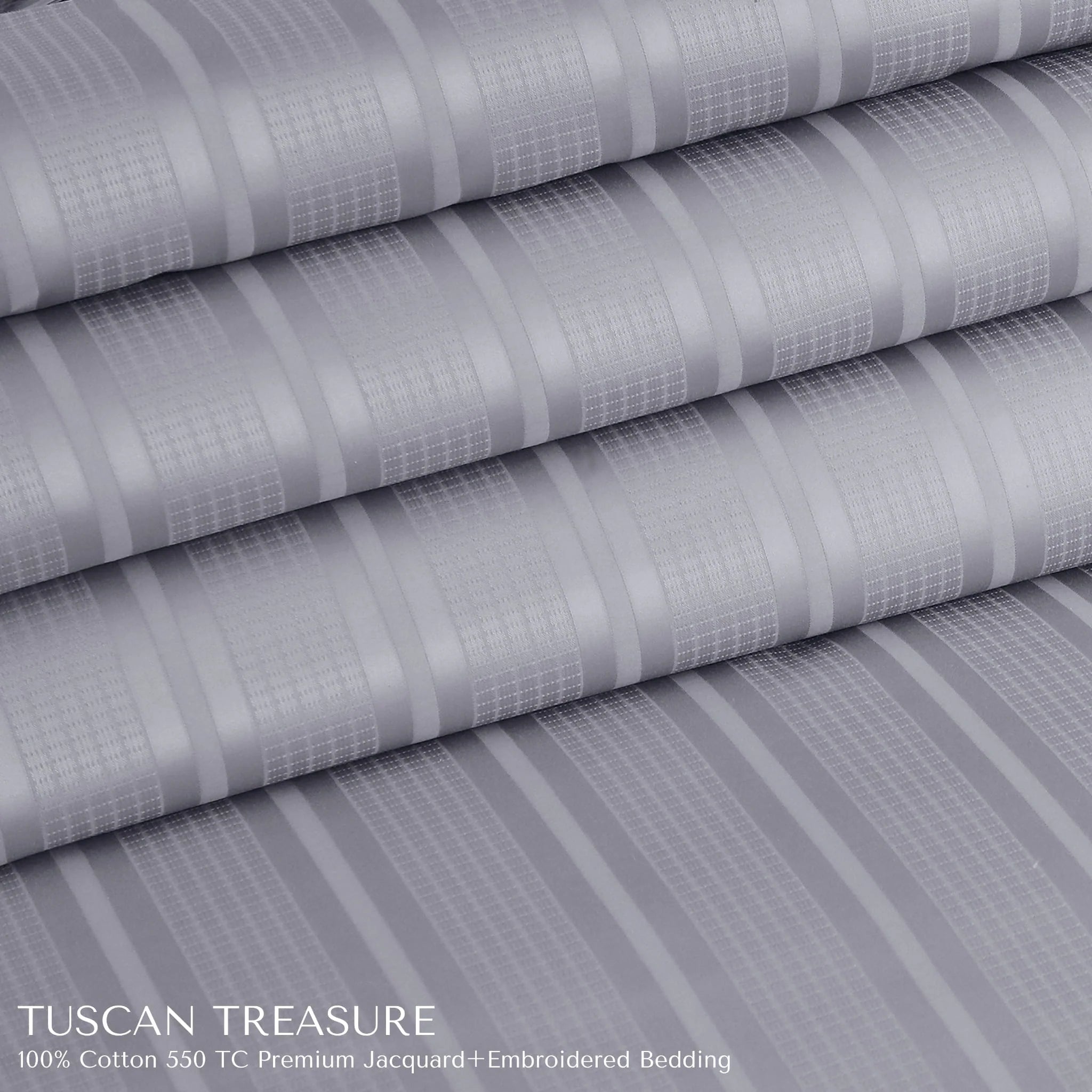 Malako Tuscan Treasure Striped Jacquard Silver Grey 550 TC 100% Cotton King Size Duvet Cover Set