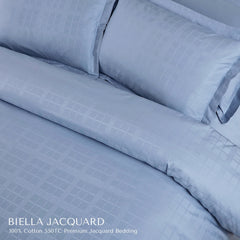 Malako Biella Jacquard Pigeon Blue Checks 550 TC 100% Cotton Double Bed Duvet Cover