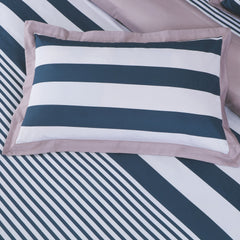 Malako Sion 100% Cotton Almond Beige and Blue Striped King Size Bedding