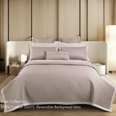 Malako Luxe 550 TC 100% Cotton Taupe & Beige Solid King Size Reversible Bedspread Set