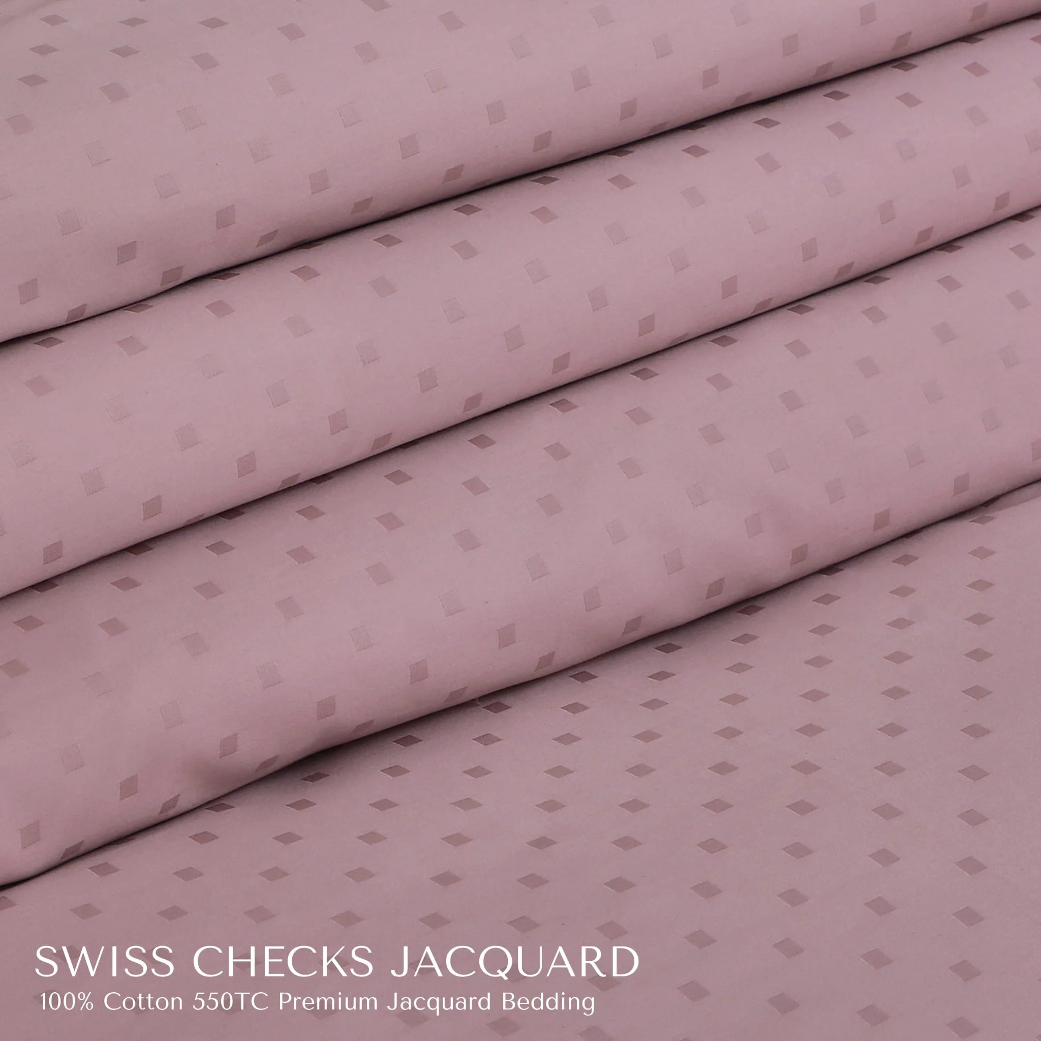 Malako Swiss Checks Jacquard Blush Pink 550 TC 100% Cotton King Size Duvet Cover Set