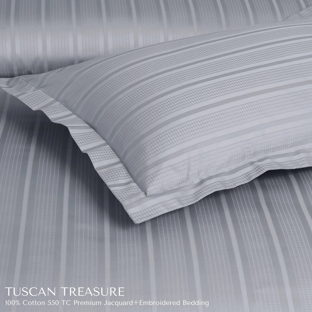 Malako Tuscan Treasure Striped Jacquard Silver Grey 550 TC 100% Cotton King Size Bedding