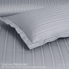 Malako Tuscan Treasure Striped Jacquard Silver Grey 550 TC 100% Cotton King Size Bedding