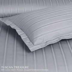 Malako Tuscan Treasure Striped Jacquard Silver Grey 550 TC 100% Cotton King Size Duvet Cover Set