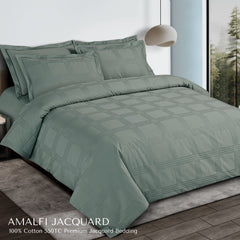 Malako Amalfi Jacquard Olive Green Checks 550 TC 100% Cotton Duvet Cover