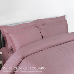 Malako Swiss Checks Jacquard Blush Pink 550 TC 100% Cotton Duvet Cover