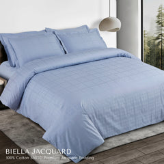 Malako Biella Jacquard Pigeon Blue Checks 550 TC 100% Cotton Double Bed Duvet Cover