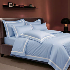 Malako Luxe Striped 550TC Pigeon Blue 100% Cotton Super King Size Duvet Cover Set with Bedsheet and 4 Pillow Covers