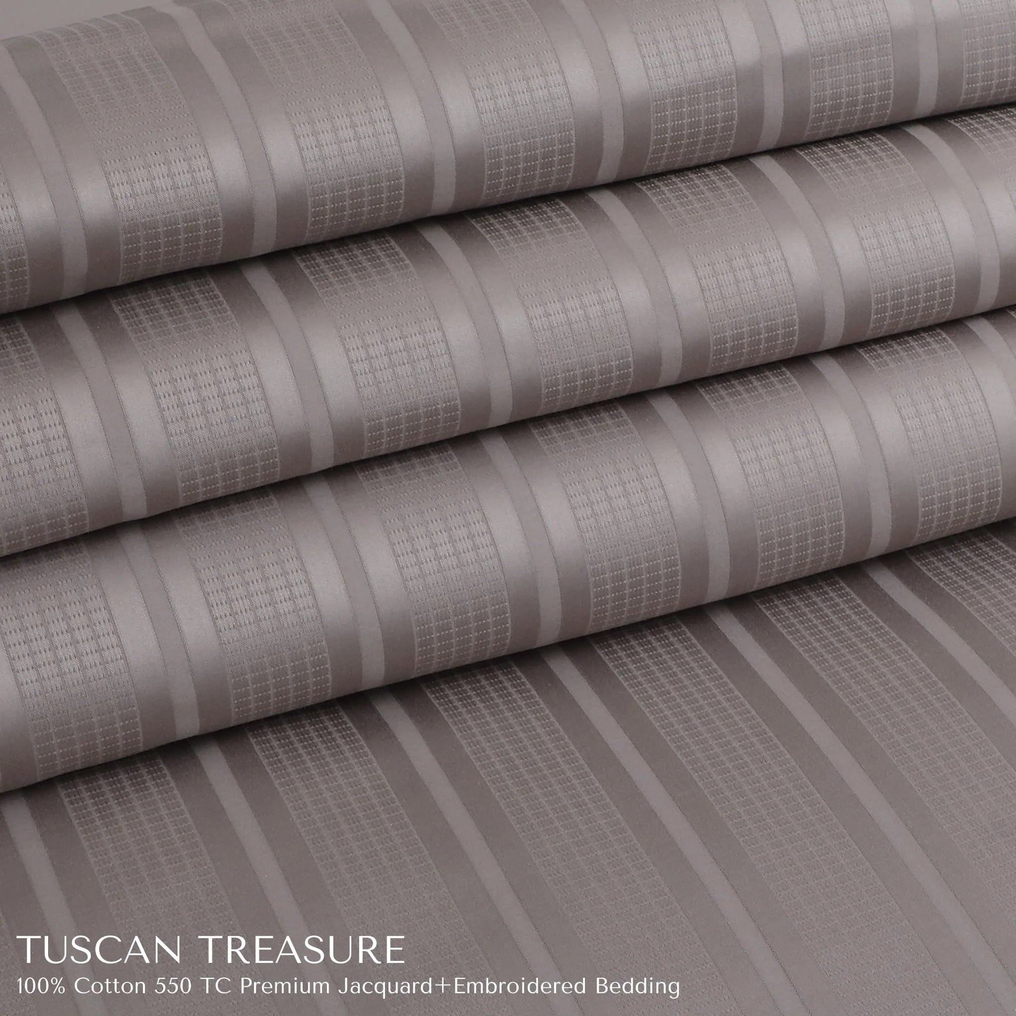 Malako Tuscan Treasure Striped Jacquard Taupe 550 TC 100% Cotton King Size Duvet Cover Set