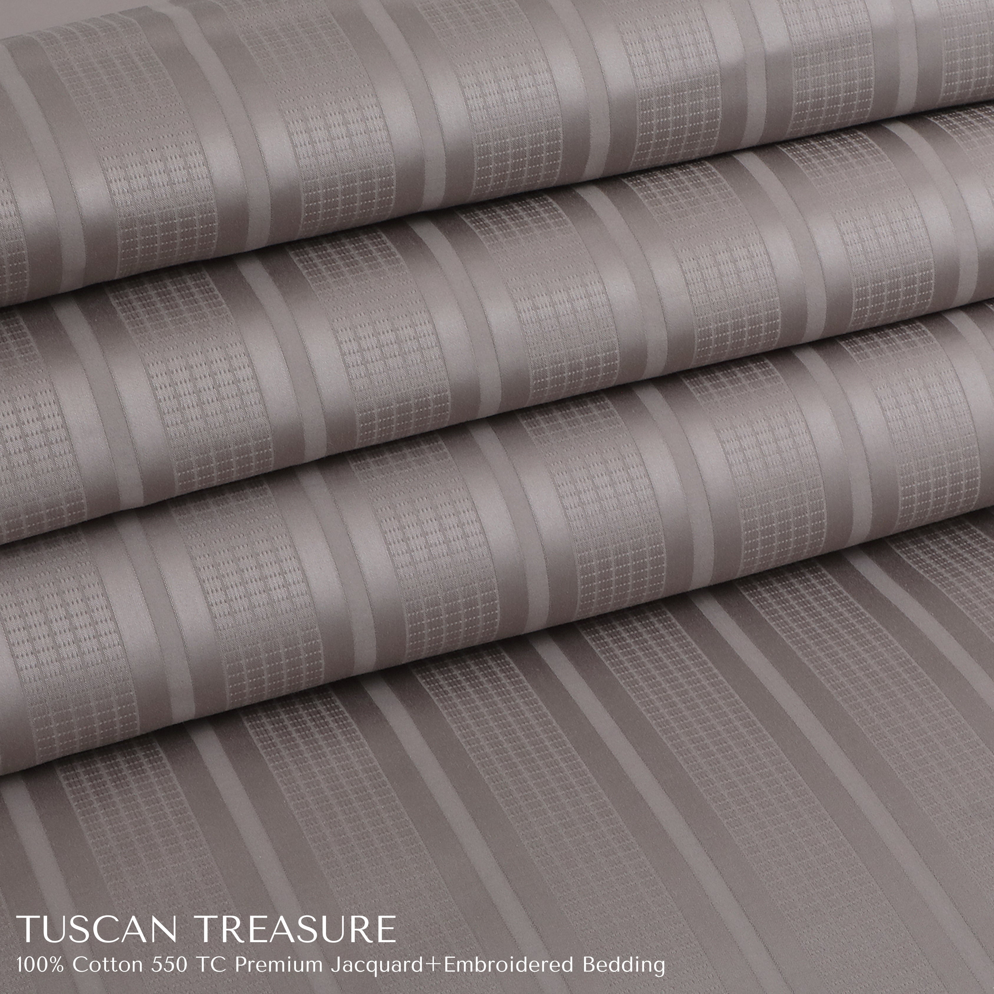 Malako Tuscan Treasure Striped Jacquard Taupe 550 TC 100% Cotton King Size Bedding