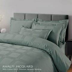 Malako Amalfi Jacquard Olive Green Checks 550 TC 100% Cotton Duvet Cover