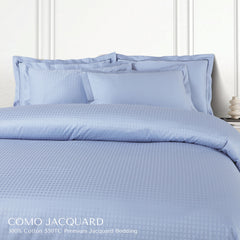 Malako Como Jacquard Pigeon Blue Checks 550 TC 100% Cotton King Size Bedding