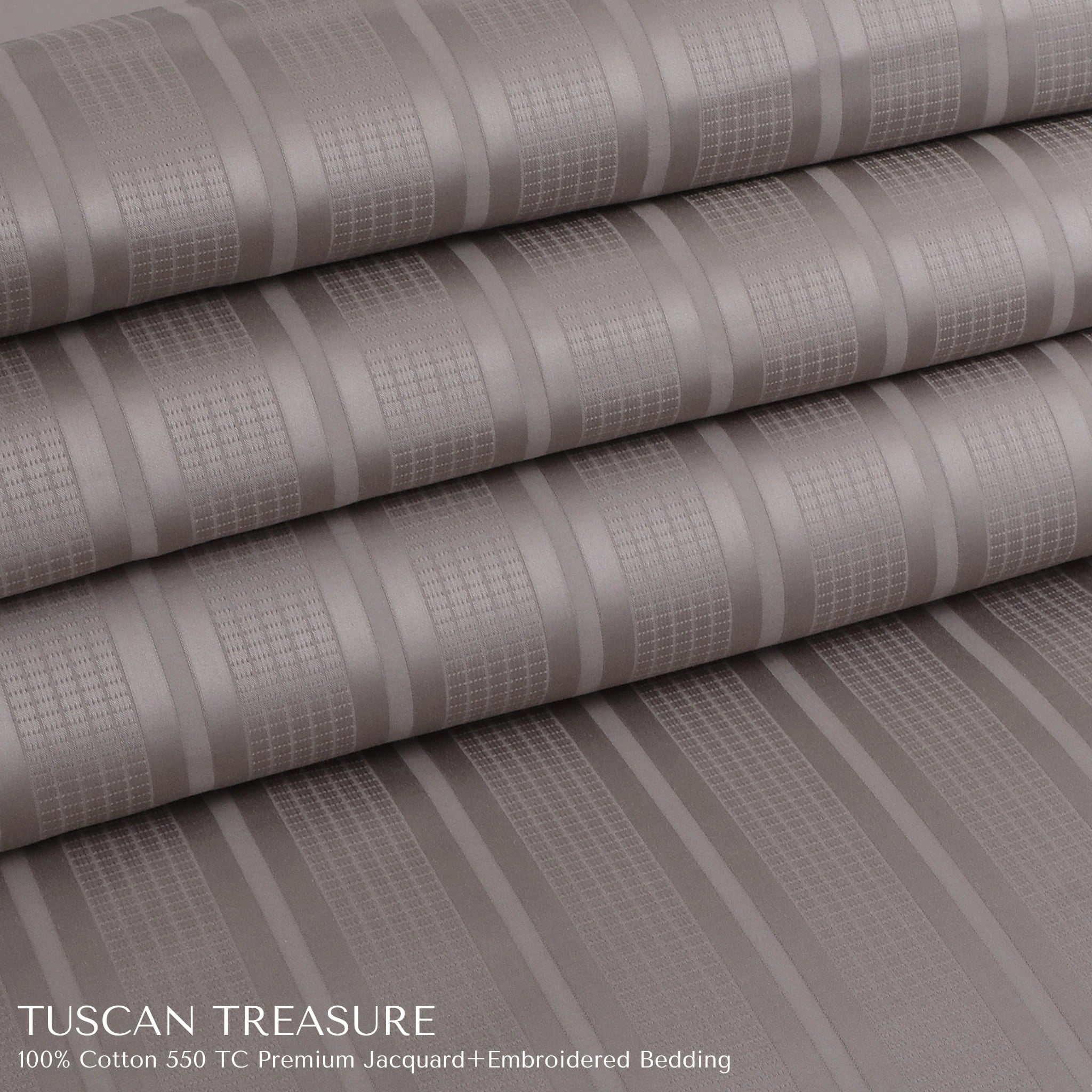 Malako Tuscan Treasure Striped Jacquard Taupe 550 TC 100% Cotton King Size Bedding