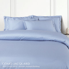 Malako Como Jacquard Pigeon Blue Checks 550 TC 100% Cotton King Size Duvet Cover Set