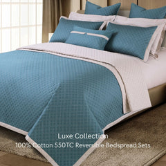 Malako Luxe 550 TC 100% Cotton Teal & Beige Solid King Size Reversible Bedspread Set