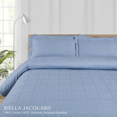 Malako Biella Jacquard Pigeon Blue Checks 550 TC 100% Cotton Double Bed Duvet Cover