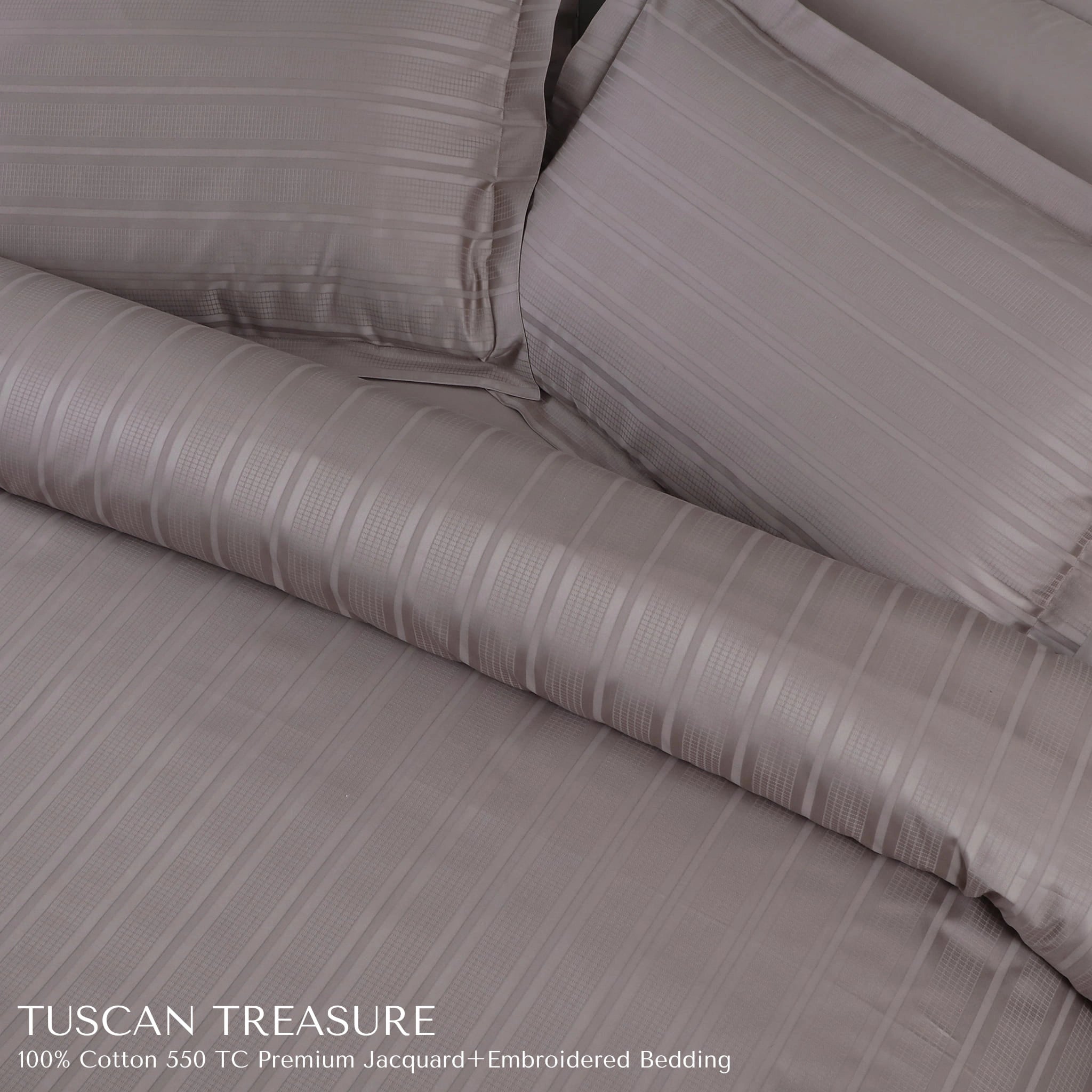 Malako Tuscan Treasure Striped Jacquard Taupe 550 TC 100% Cotton King Size Bedding