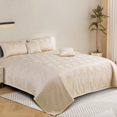 Malako Beige Jacquard King Size 5 Piece Bedspread Set