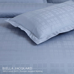 Malako Biella Jacquard Pigeon Blue Checks 550 TC 100% Cotton Double Bed Duvet Cover